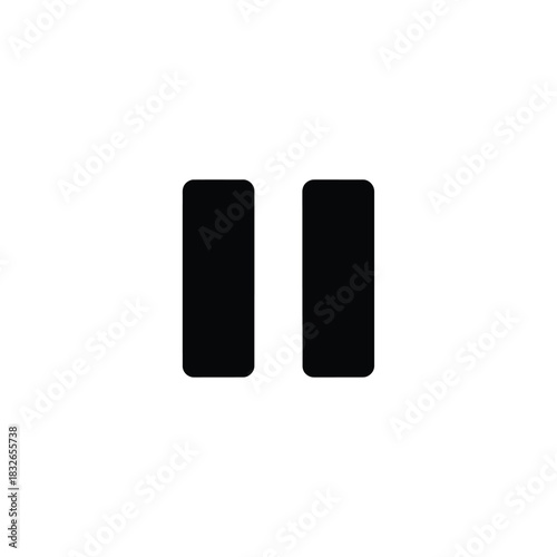 Minimalist black pause icon symbolizing the universal command to stop or interrupt digital media playback, a key element for user interfaces, streaming, and content control