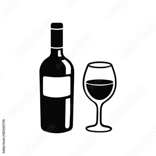 Wine bottle, wine glass, alcohol bottle, drink icon, drink logo