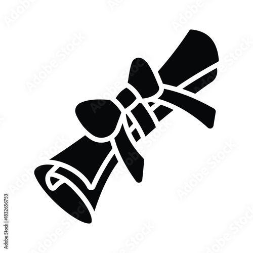 Modern glyph icon of diploma scroll, graduation and academic achievement