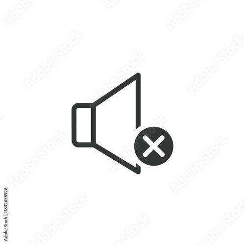 Vector graphic symbol depicting a speaker with a cross mark, indicating a muted sound or audio turned off state for digital interfaces and notifications
