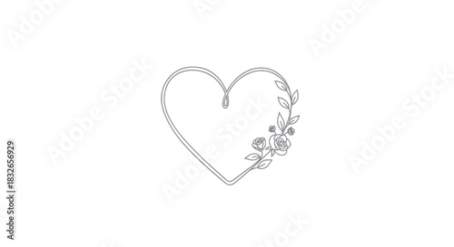 Elegant Minimalist Heart Outline Decorated with Floral Accents for Romantic Designs