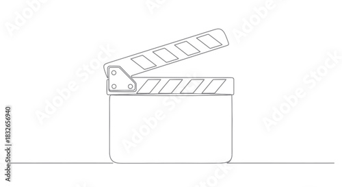 Minimalistic line drawing of a classic film clapperboard used in movie productions