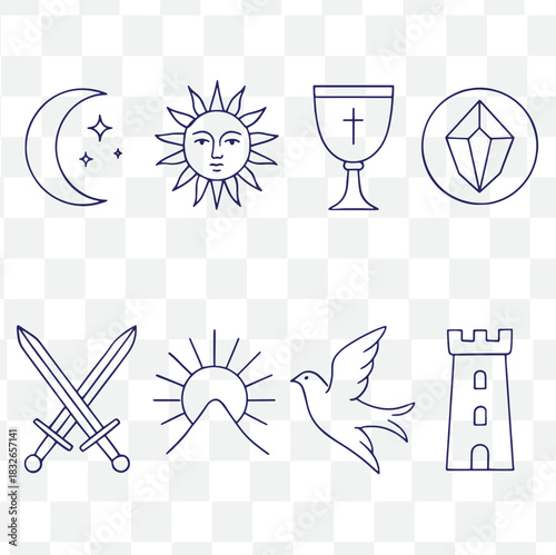 boho tarot symbol icon set