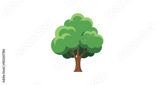 Simple and stylized illustration of a generic deciduous tree with a lush green canopy and a brown trunk, on a clean white background.