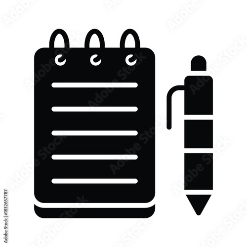 An amazing glyph icon of notepad with pen, trendy vector