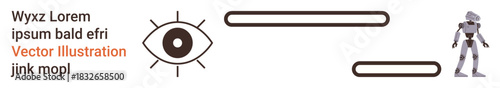 Artificial intelligence, robotics, digital security, vision technology, futuristic design, creative concepts. An eye symbol, robot and text blocks. AI and robotics innovation