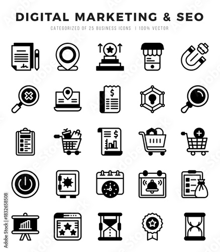 Digital Marketing & SEO icons Pack. Lineal Filled icons set. Digital Marketing & SEO collection set.