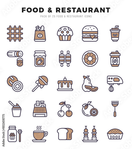 Set of Food and Restaurant Icons Two Color icons collection.