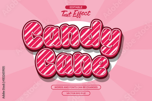 Candy cane editable text effect with cartoon text style and with pink comic background