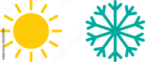 Sun and snowflake icons representing warmth and cold