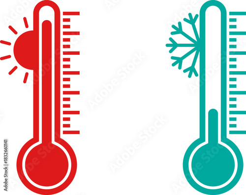 Thermometers showing hot and cold temperatures