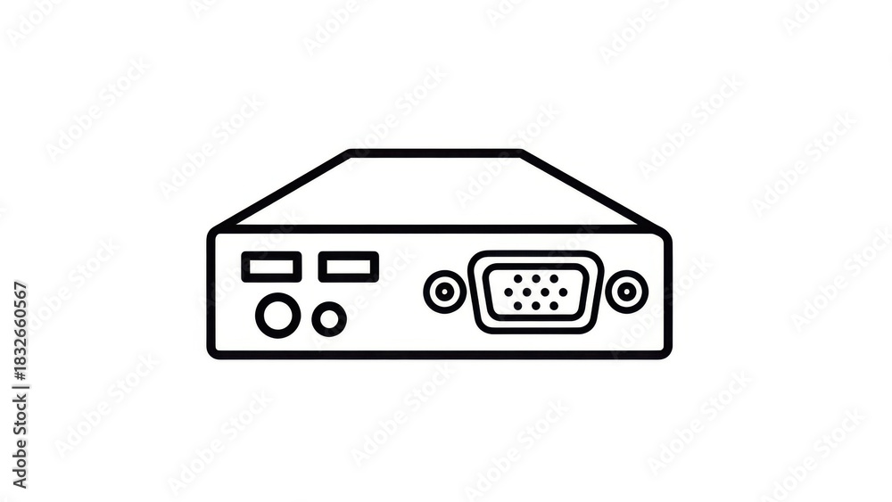 Fototapeta premium Simplified Line Drawing of a Computer Connection Interface with VGA and Audio Ports