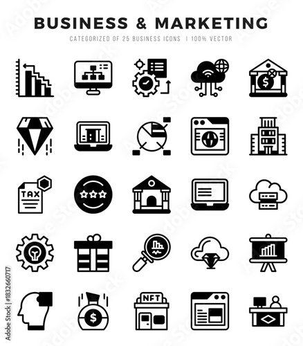 Business & Marketing Icons bundle. Lineal Filled style Icons. Vector illustration.
