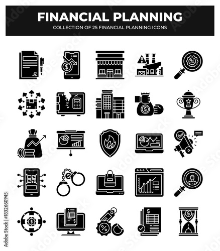 Collection of 25 Financial Planning Icons: A Visual Guide to Budgeting. Investing. and Financial Growth