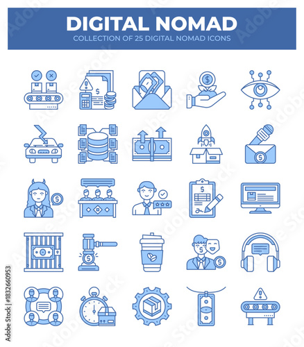 Digital Nomad Icons. Remote Work. Freelancing. and Online Business