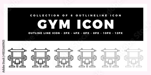 Collection of 6 Outline Gym Icons. Perfect for Fitness Websites and Apps