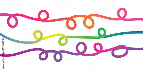 Colorful hand drawn curly lines on white background