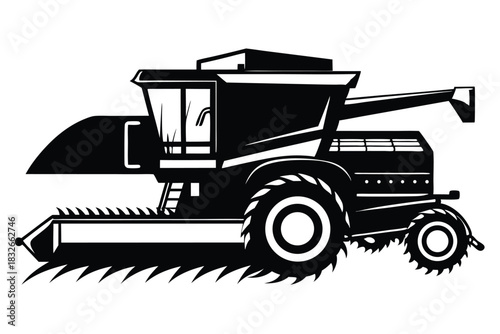 combine harvester black and white silhouette on white background
