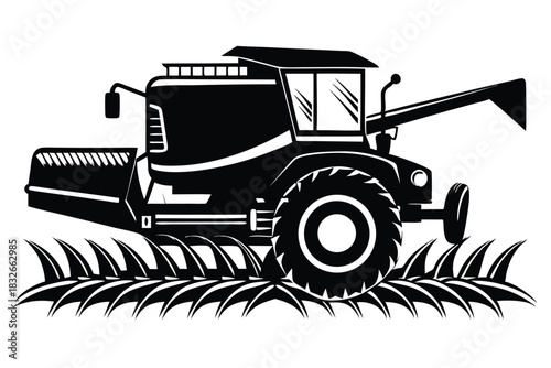 combine harvester black and white silhouette on white background