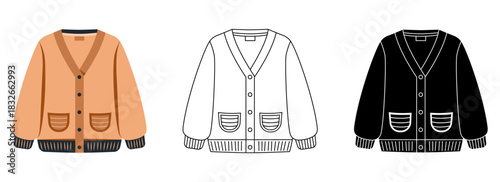 Stylish women knitted cardigan sweater isolated vector illustration