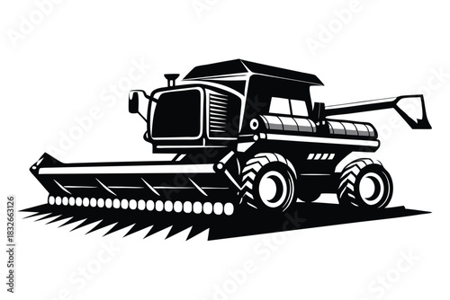 combine harvester black and white silhouette on white background
