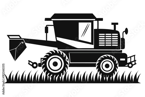 combine harvester black and white silhouette on white background