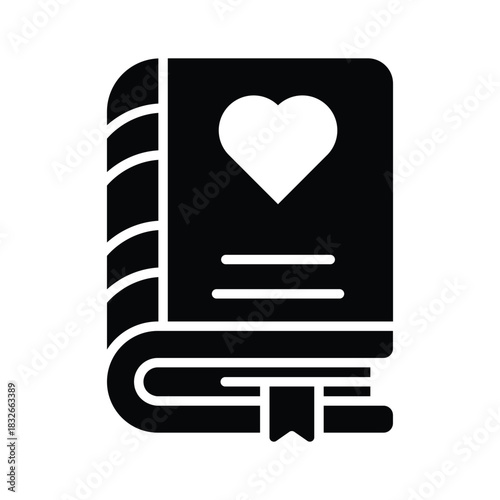 A book with a heart symbolizing passion for reading and literature glyph icon