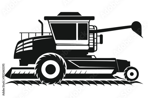 combine harvester black and white silhouette on white background