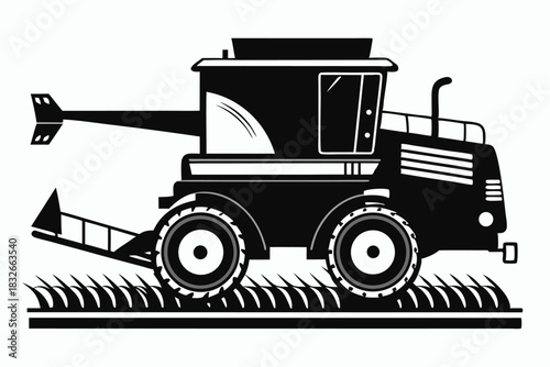 combine harvester black and white silhouette on white background