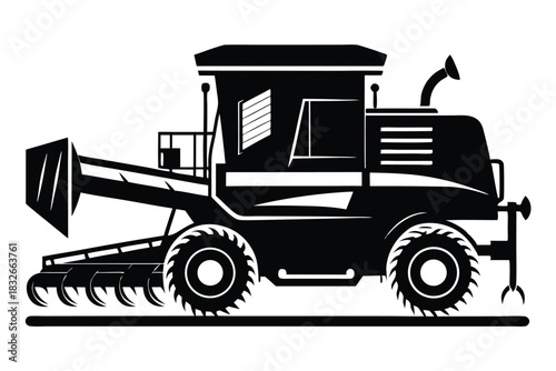 combine harvester black and white silhouette on white background