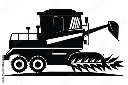 combine harvester black and white silhouette on white background
