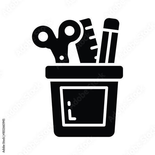 Cup with stationery symbolizing school supplies and creative writing