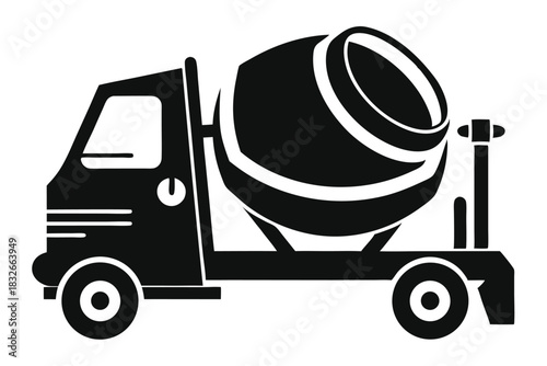 cement mixer black and white silhouette on white background