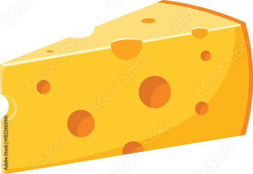 Yellow cheese wedge with round holes and orange rind food dairy