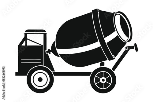 cement mixer black and white silhouette on white background