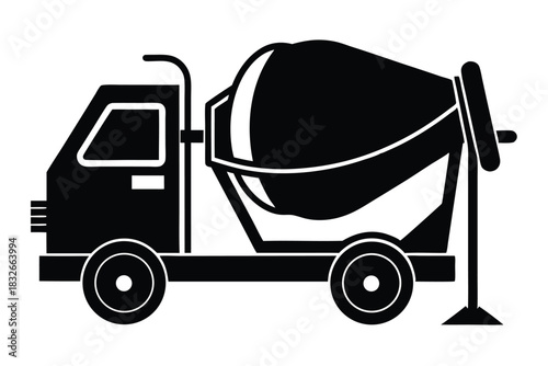 cement mixer black and white silhouette on white background