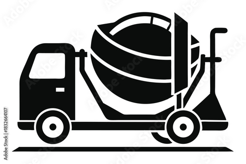 cement mixer black and white silhouette on white background