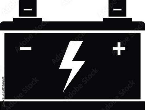 Black car battery icon with lightning bolt and plus minus symbols electric energy