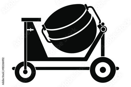 cement mixer black and white silhouette on white background