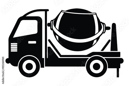 cement mixer black and white silhouette on white background