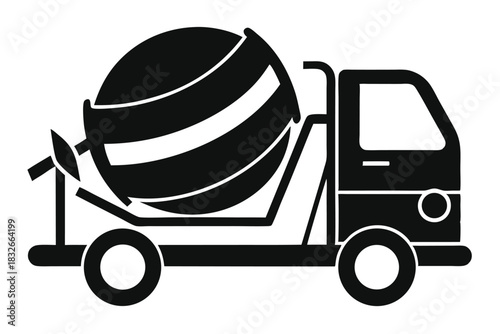 cement mixer black and white silhouette on white background