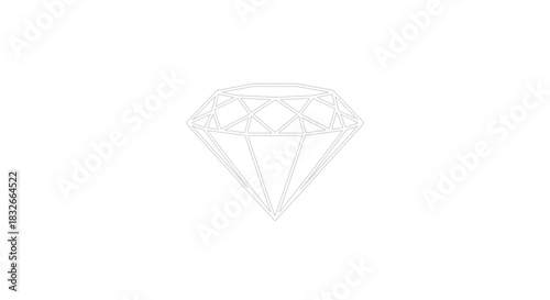 Minimalist Line Art Illustration of a Brilliantly Cut Gemstone with Geometric Details and Radiant