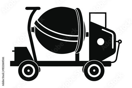 cement mixer black and white silhouette on white background
