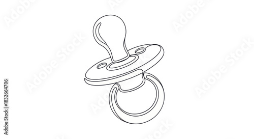 Minimalist Line Drawing of a Baby Pacifier with a Rounded Handle and Nipple in Black Outline on