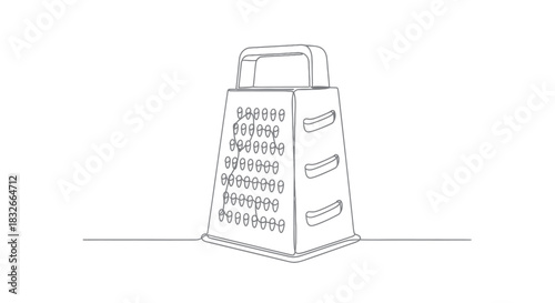 Minimalist Line Drawing of a Traditional Metal Kitchen Grater with a Handle and Multiple Grating