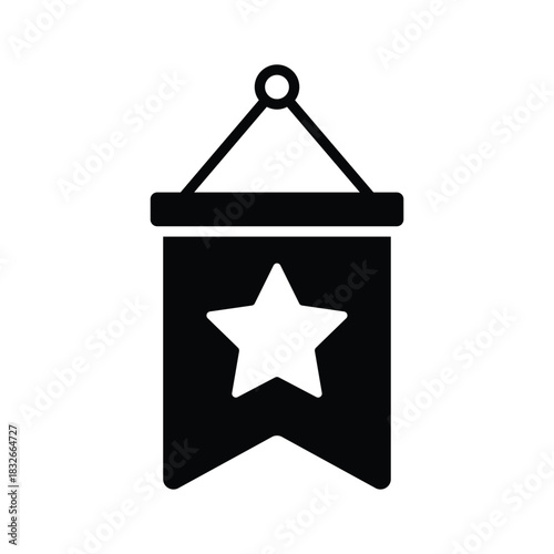 Trendy glyph icon of hanging pennant flag, school pride, awards, and celebration