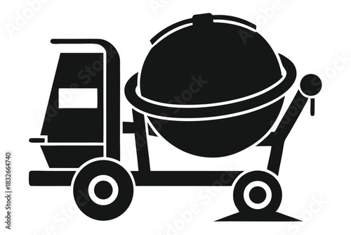 cement mixer black and white silhouette on white background