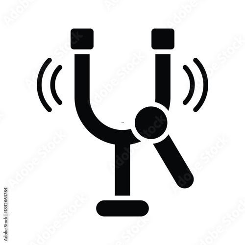 A vibrating tuning fork glyph icon, sound waves, physics, and music education