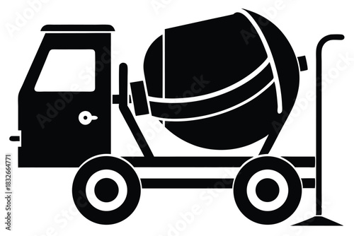cement mixer black and white silhouette on white background