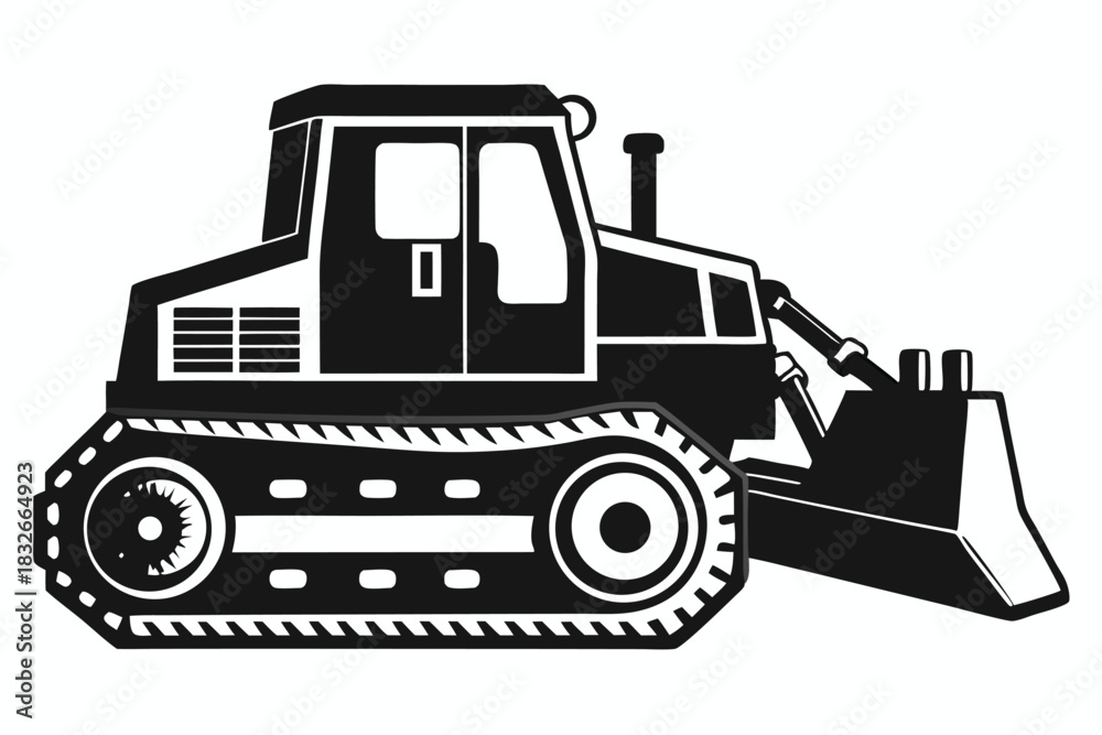Naklejka premium bulldozer black and white silhouette on white background